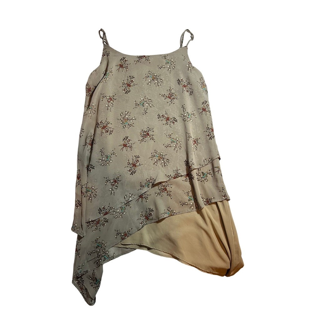 Ariella Floral Bird Print Layered Asymmetrical Cami Tank Top L Grande‎